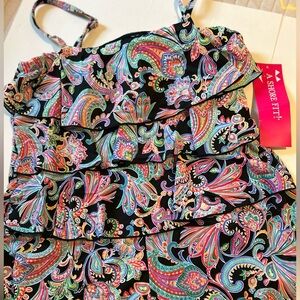 Bold Black and Pink One Piece Swimsuit with Ruffle Detail